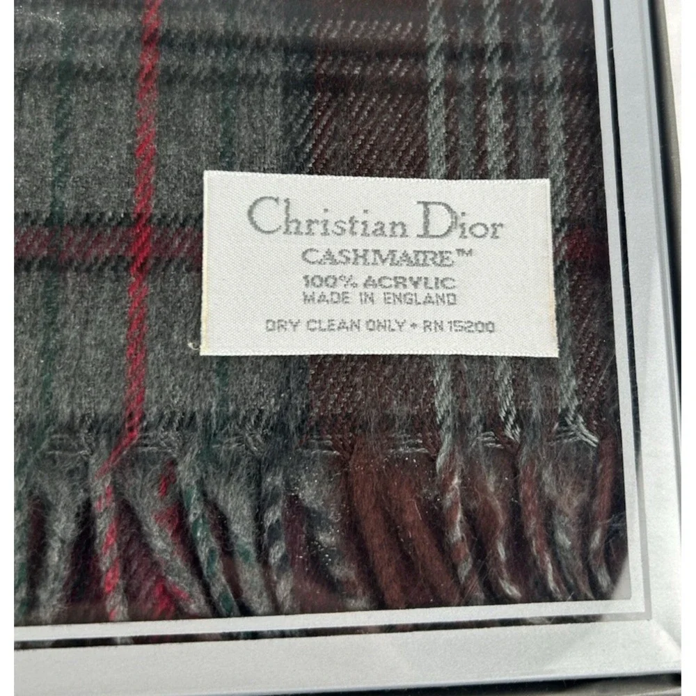 NEW Vintage Christian Dior Plaid Monsieur Cashmaire Acrylic Scarf Fringe England